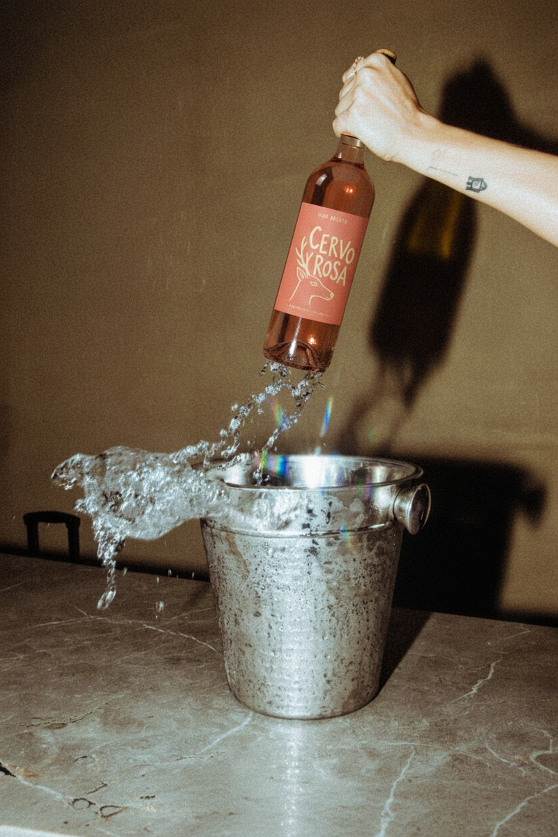 A bottle of wine being removed from an ice bucket