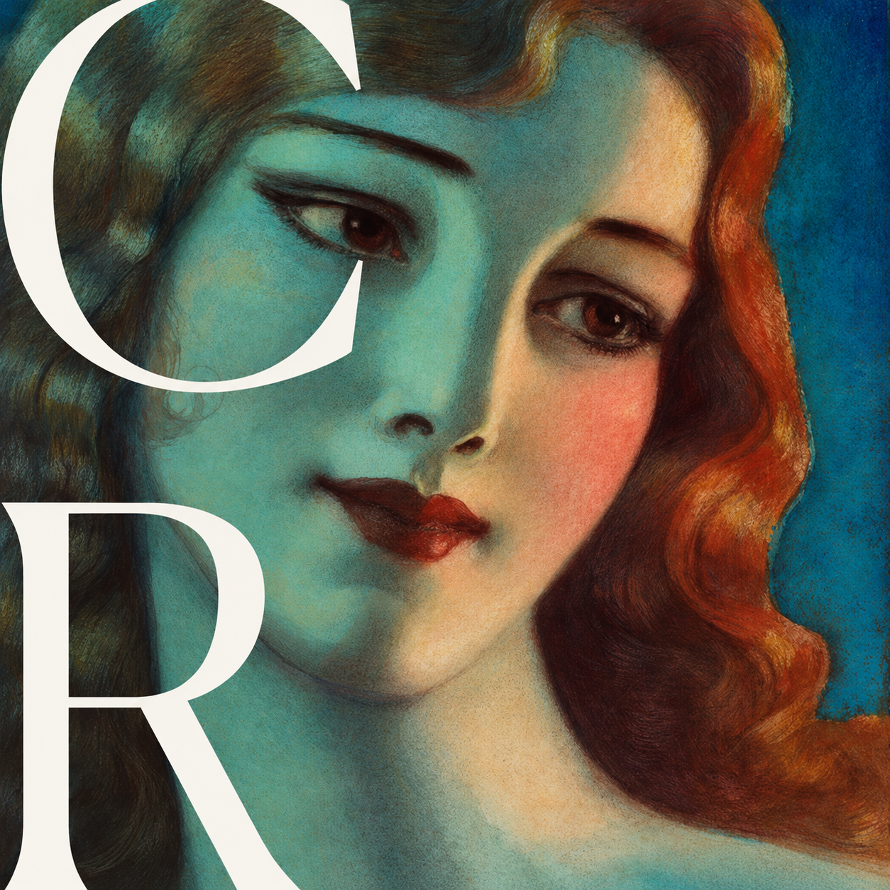 Common Room branding CR over a painting of a woman