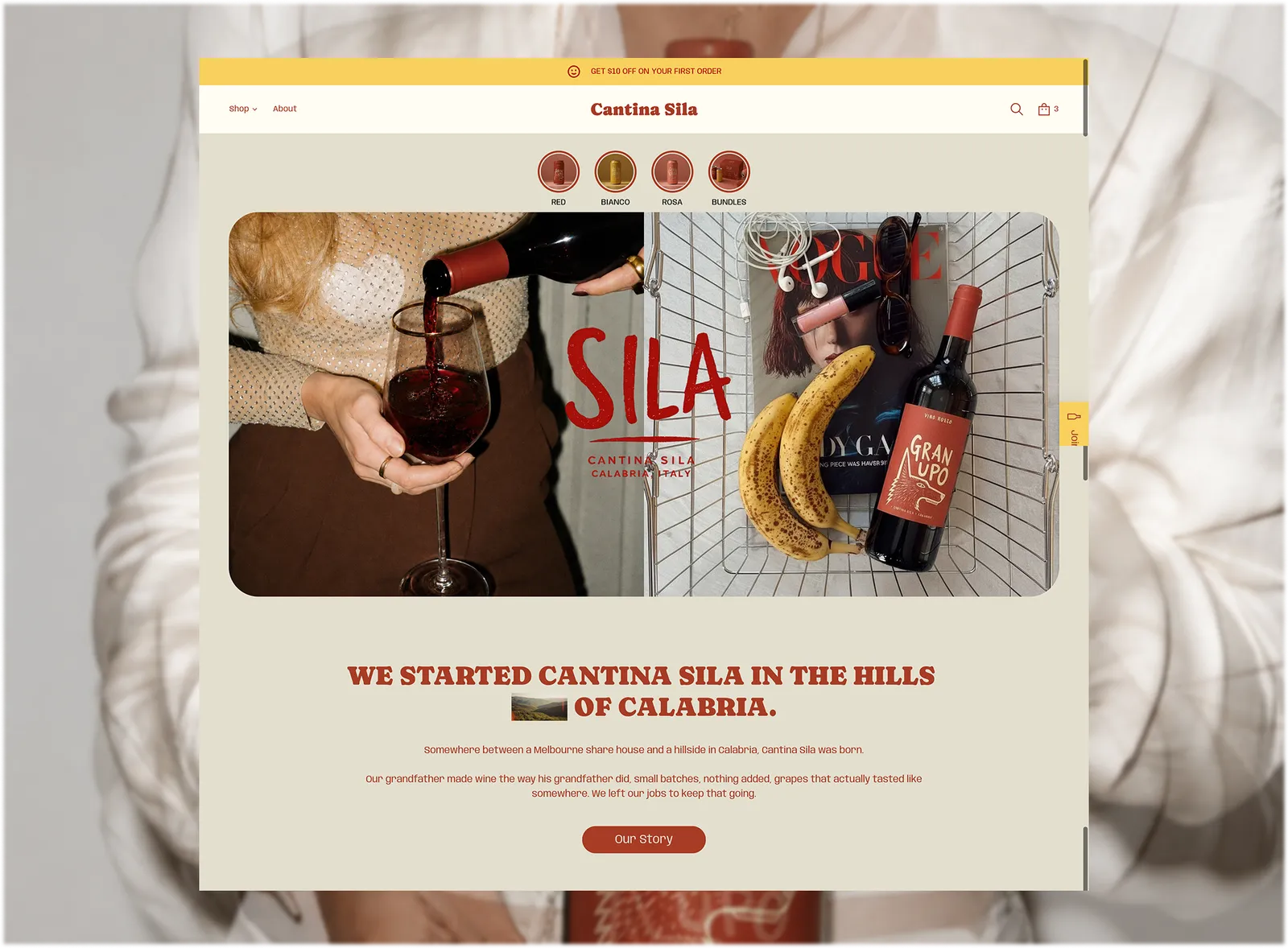 Screenshot of sila wines hero