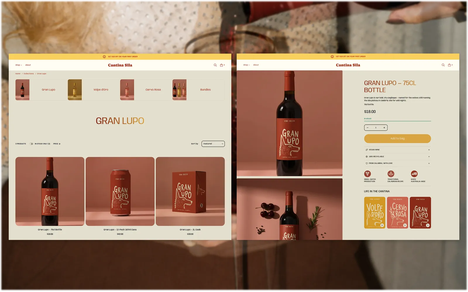 Screenshot of Sila Wines product page