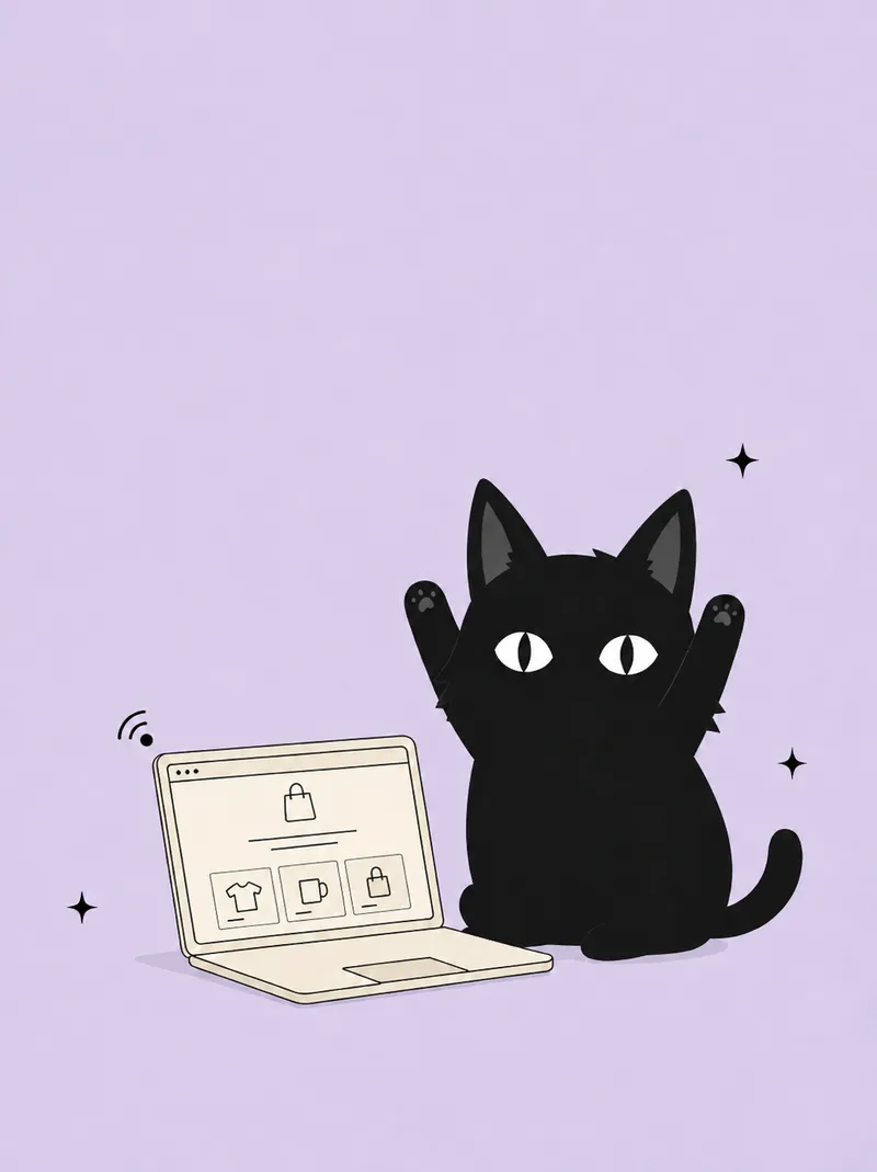 Zero the black cat with his paws in the air excited for website launch